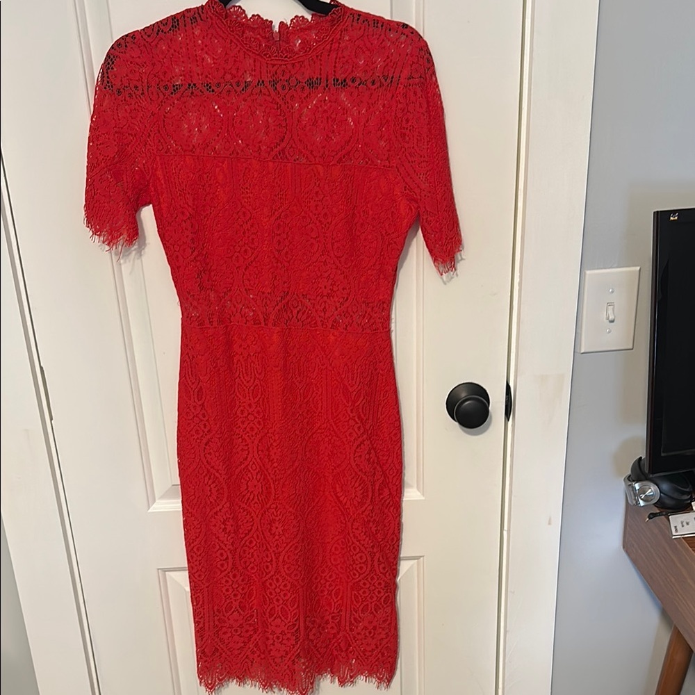 Lulus Red Lace Sheath Midi Dress